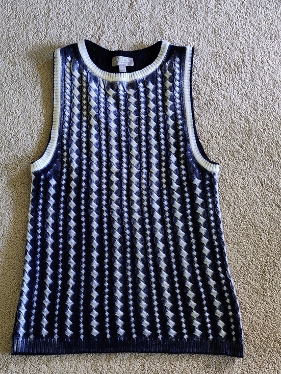 J. Crew Tops - J. Crew Cashmere Navy and White Cable Knit Sleeveless Sweater